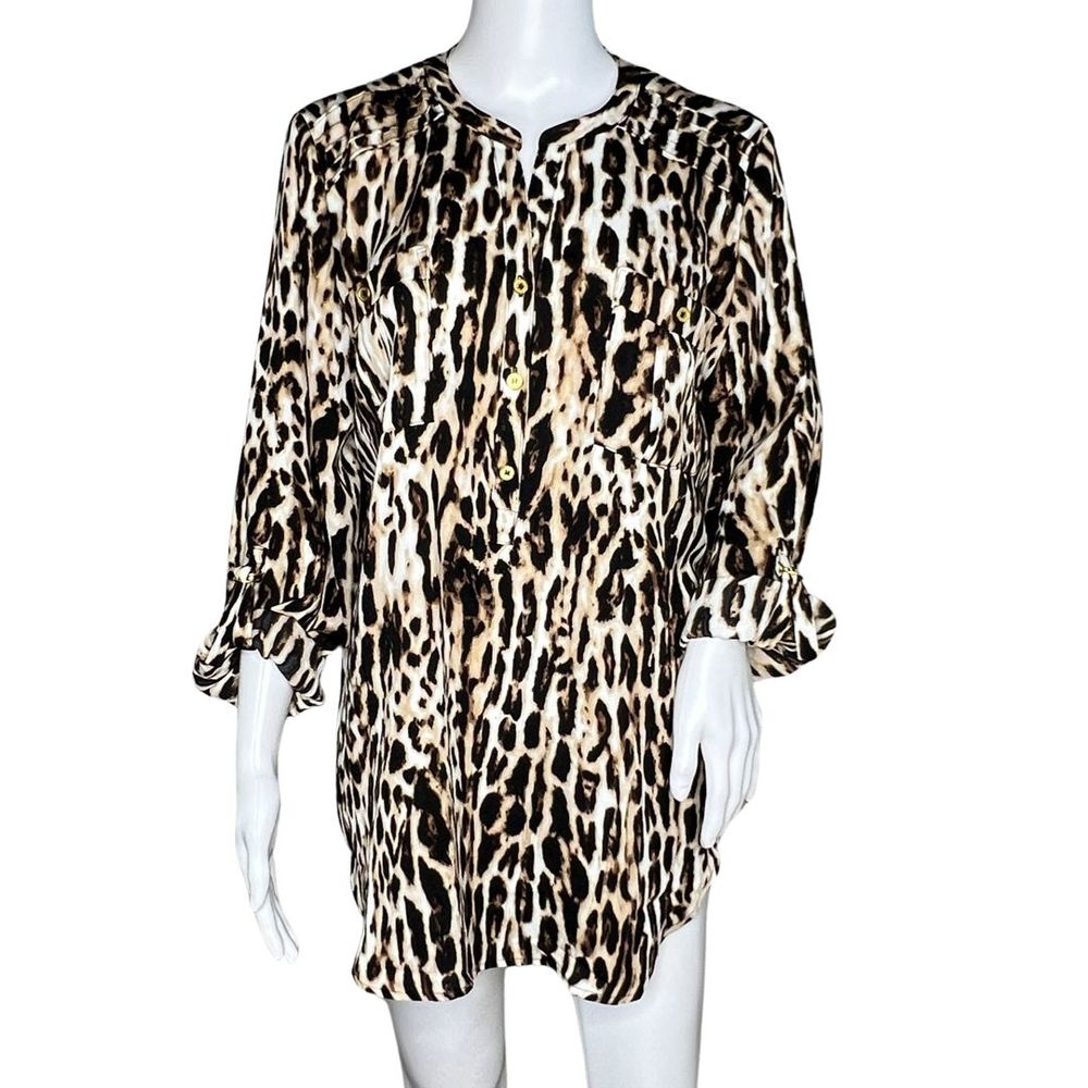 Chico's Shirt Women Large Brown Animal Print Mila Blouse Animal Magnetism Career